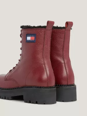 Botas urbanas de couro forrado e quente com cadarço