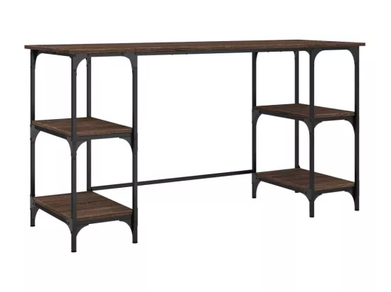 Bureau chêne marron 140x50x75 cm métal et bois d'ingénierie