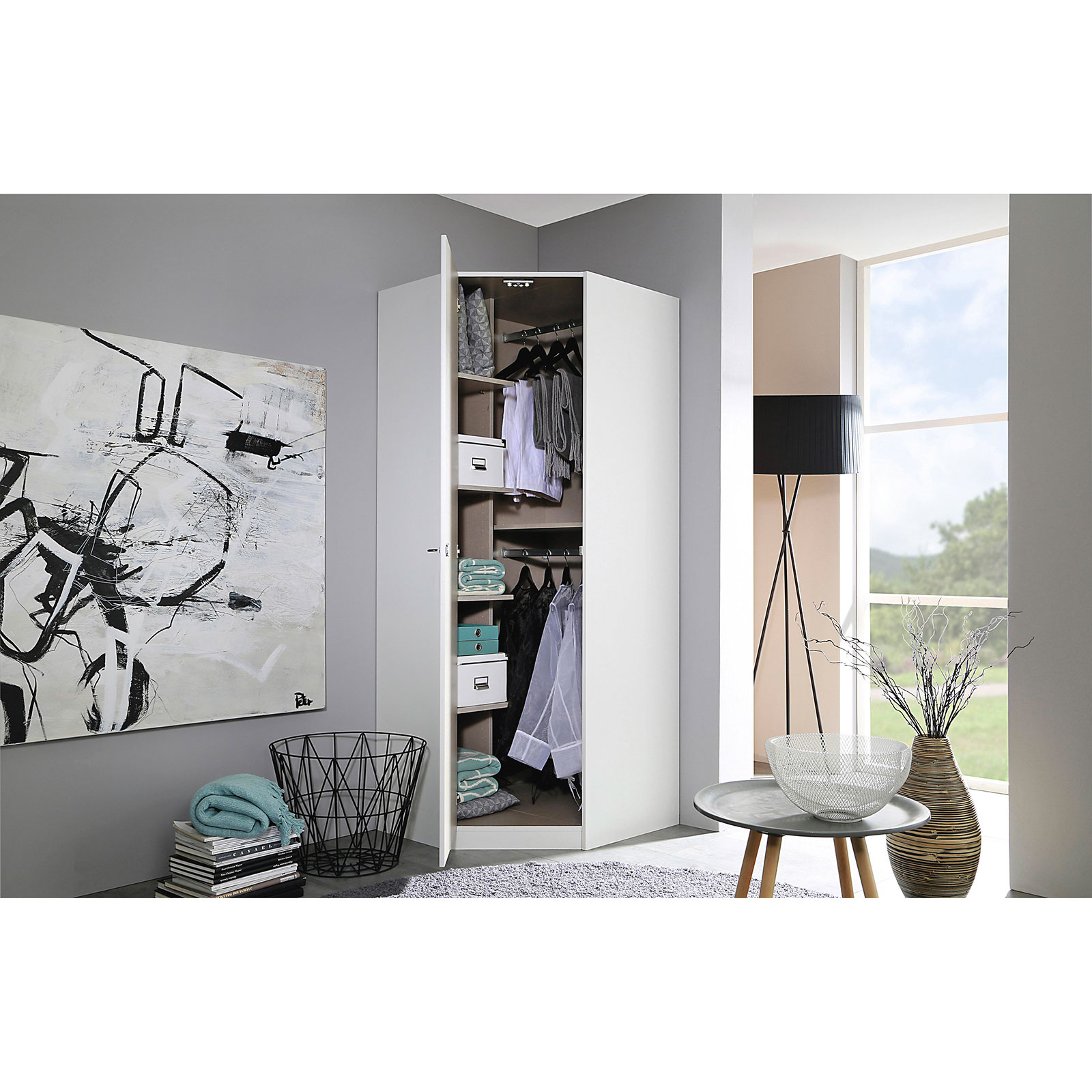 Eckschrank - alpinweiß - abschließbar - 85 cm breit