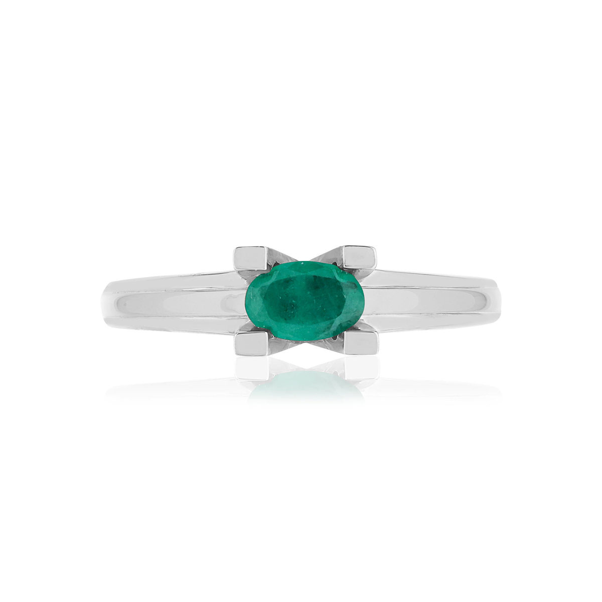 Bague VAN BRILL or blanc 750, émeraude, diamant.