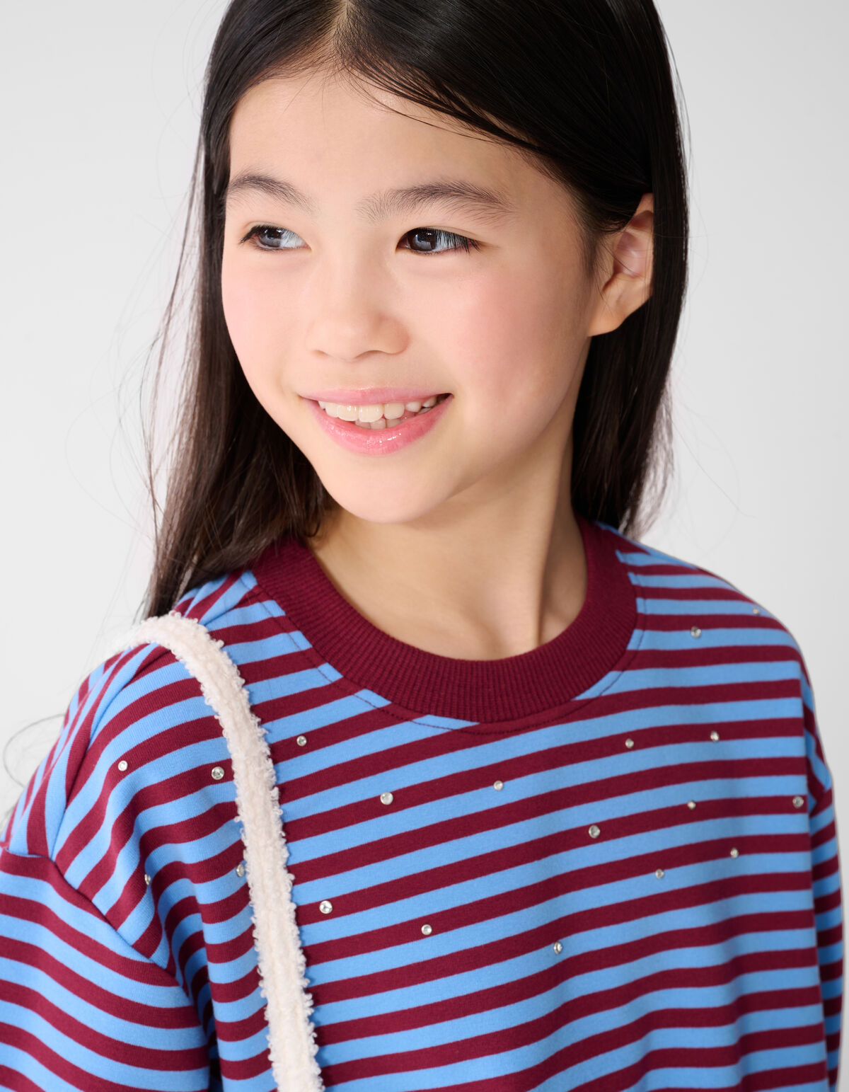 Stiped Balloon Fit Sweater Donkerrood/Blauw