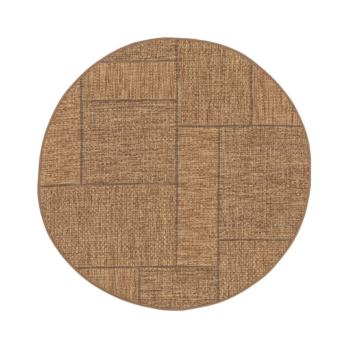 Tapeso Rond buitenkleed blokken - Twill Patch bruin - 120 cm