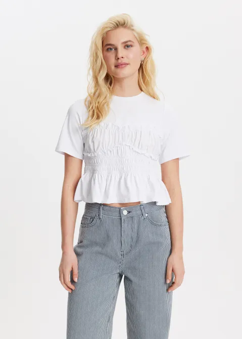 T-shirt met ruffles wit (WIT)