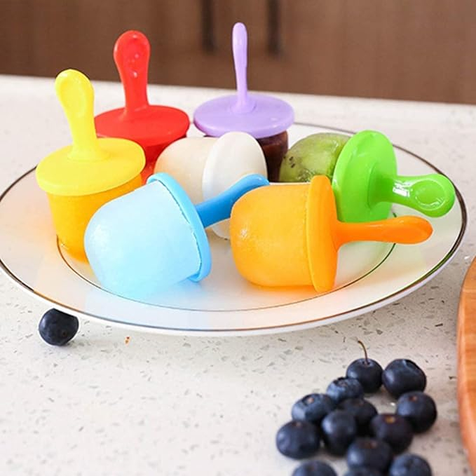 (7-fach) Silikon Eis am Stiel Form DIY Glacé Behälter Eiscreme Form Rund - Bunt