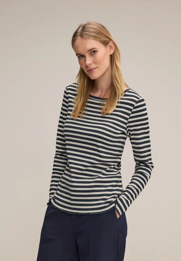 Gestreiftes Rippshirt - deep blue
