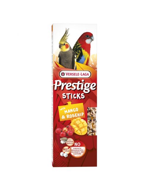 Versele-Laga Prestige Sticks Grote Parkieten - Vogelsnack - Mango Rozenbottel 140 g 2 stuks
