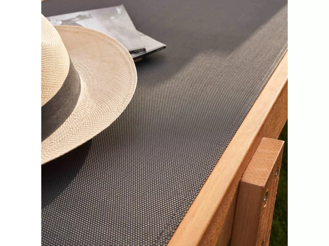 Lot de 2 bains de soleil avec coussin et tablette en bois noir - Calgary