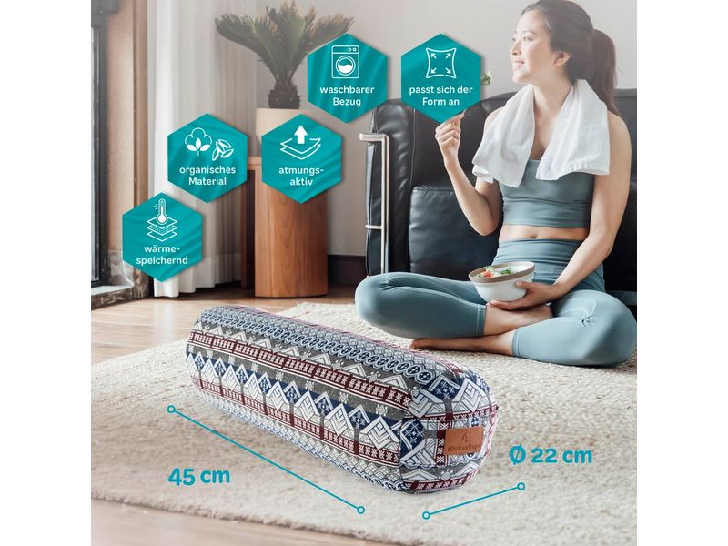 DoYourYoga Yoga-Bolster Tarik, Dinkelspelz, Mehrfarbig/Weis Yogarolle