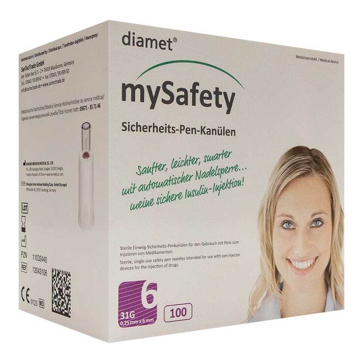 Diamet Mysafety Sicherheits-Pen Kanüle 31 G 0,25x6 mm, 100 St