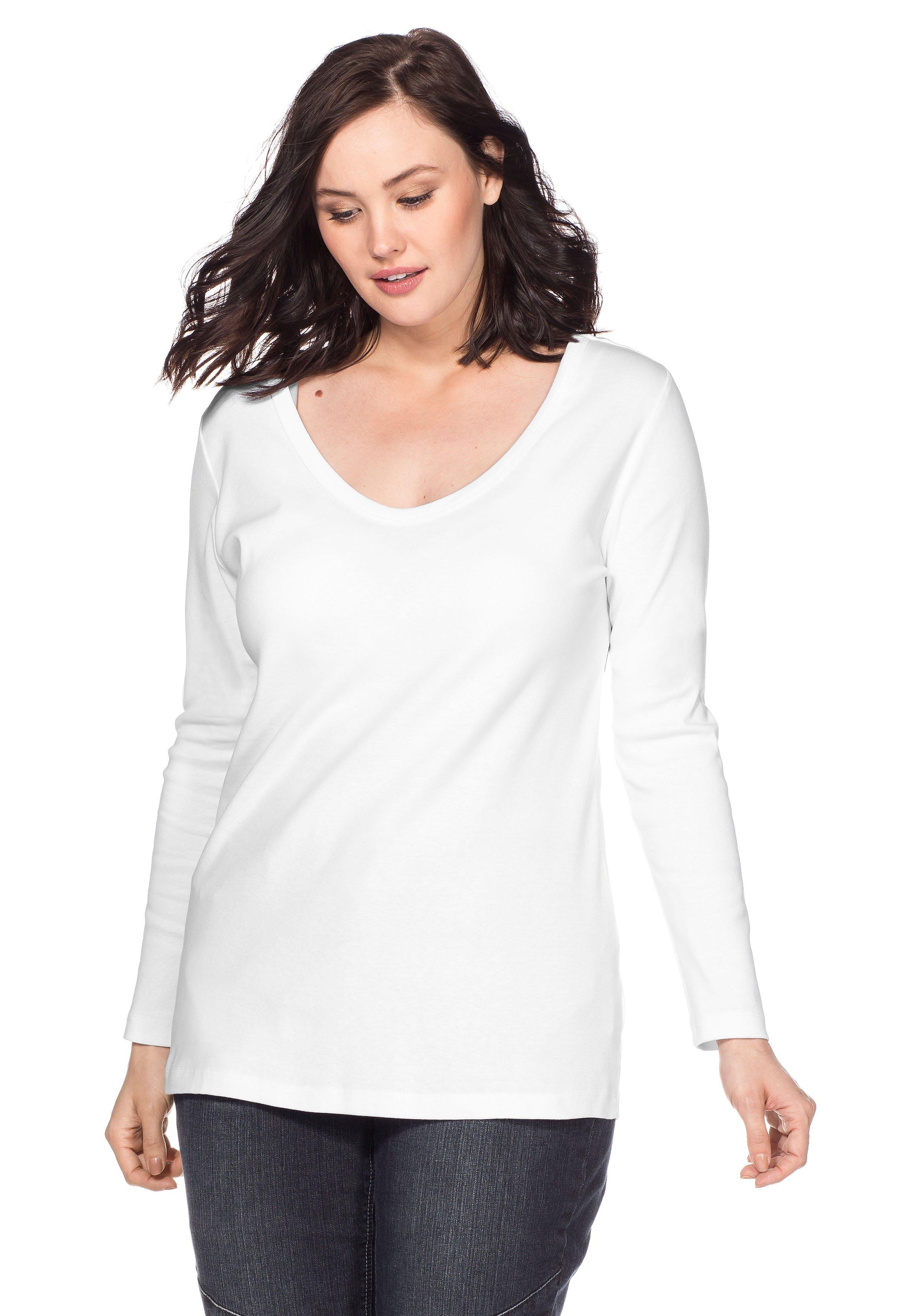 Langarmshirt mit Rundhalsausschnitt, in Rippqualität