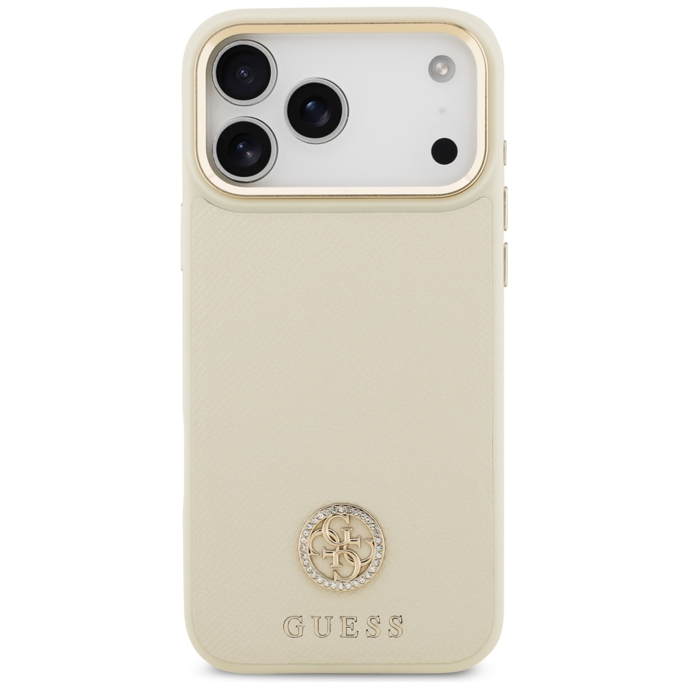 iPhone 17 Pro Max MagSafe Leder Hardcase Hülle Grained Strass Logo (GUHMP17XPGCRMDEE) - Beige