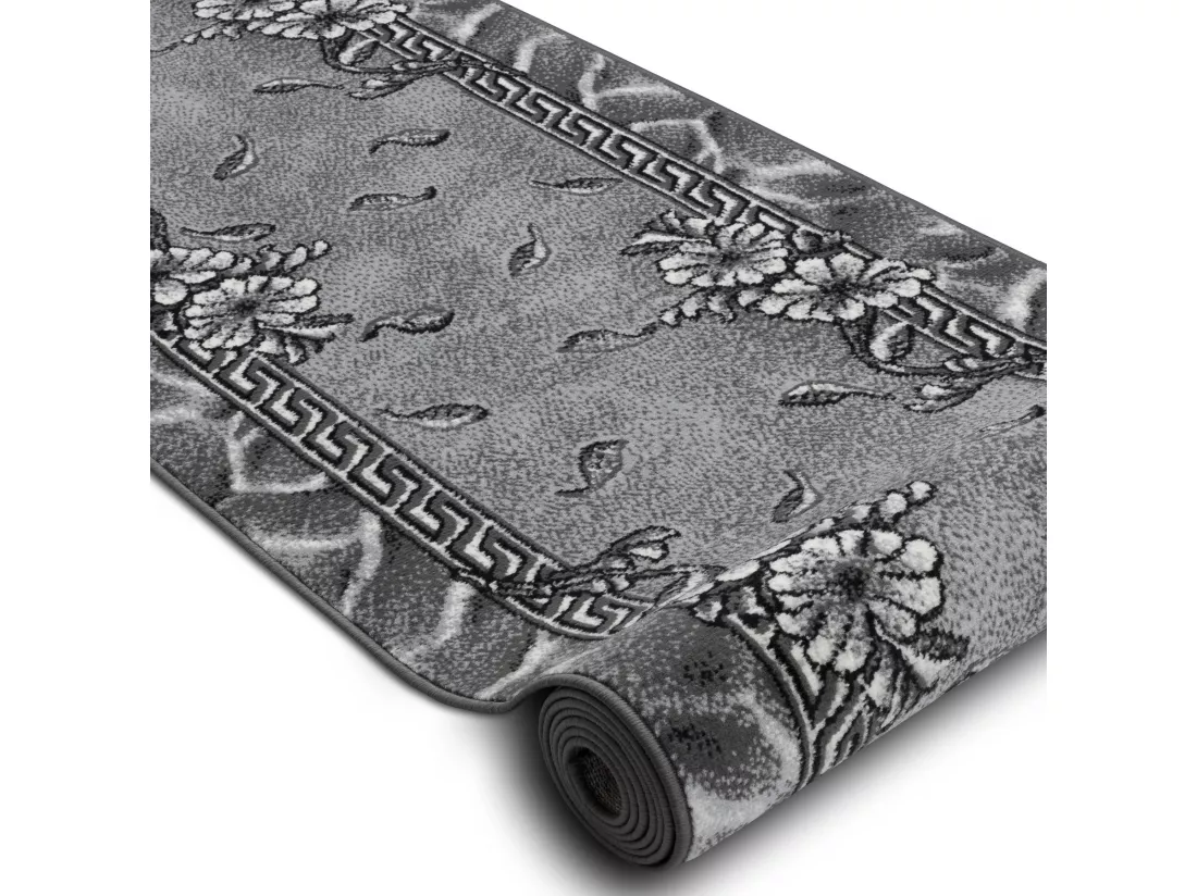 TAPIS DE COULOIR BCF MORAD Trio fleurs, feuilles gris 100x170 cm
