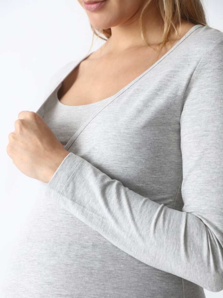 Blusa de amamentação com decote cruzado - Cinza mesclado