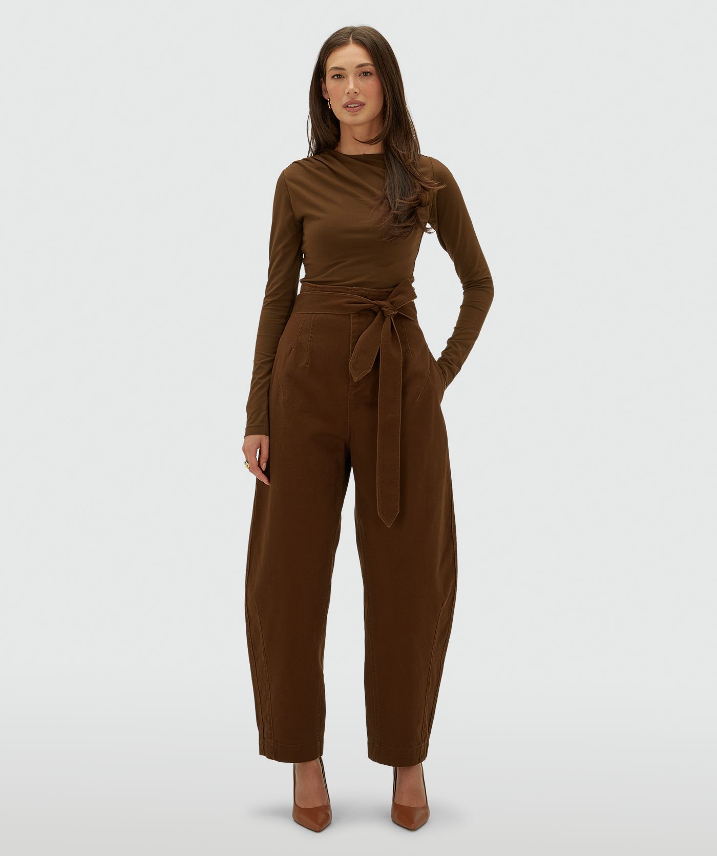 JV-KIAN high rise balloon fit broek - brown