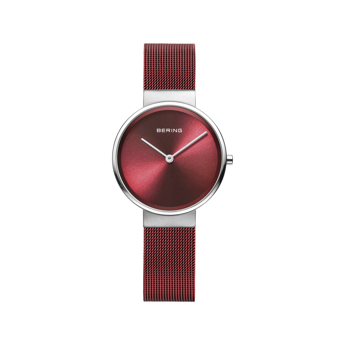 Montre Bering femme acier chromé milanais rouge