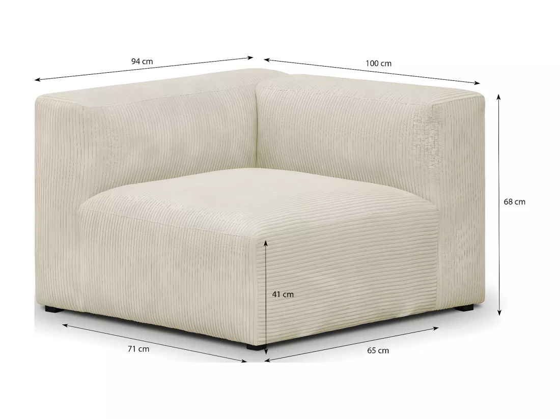 Chauffeuse d'angle à gauche modulable en velours côtelé beige - Modulo