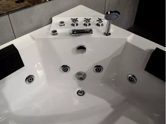 Baignoire balnéo d'angle vitrée - 2 places - 330 L - 138 x 138 x 59 cm - EVELINA