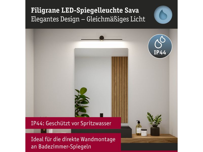 Paulmann Spiegelleuchte LED Sava 5W Schwarz Spiegelrohrleuchte mit Schutzart IP44