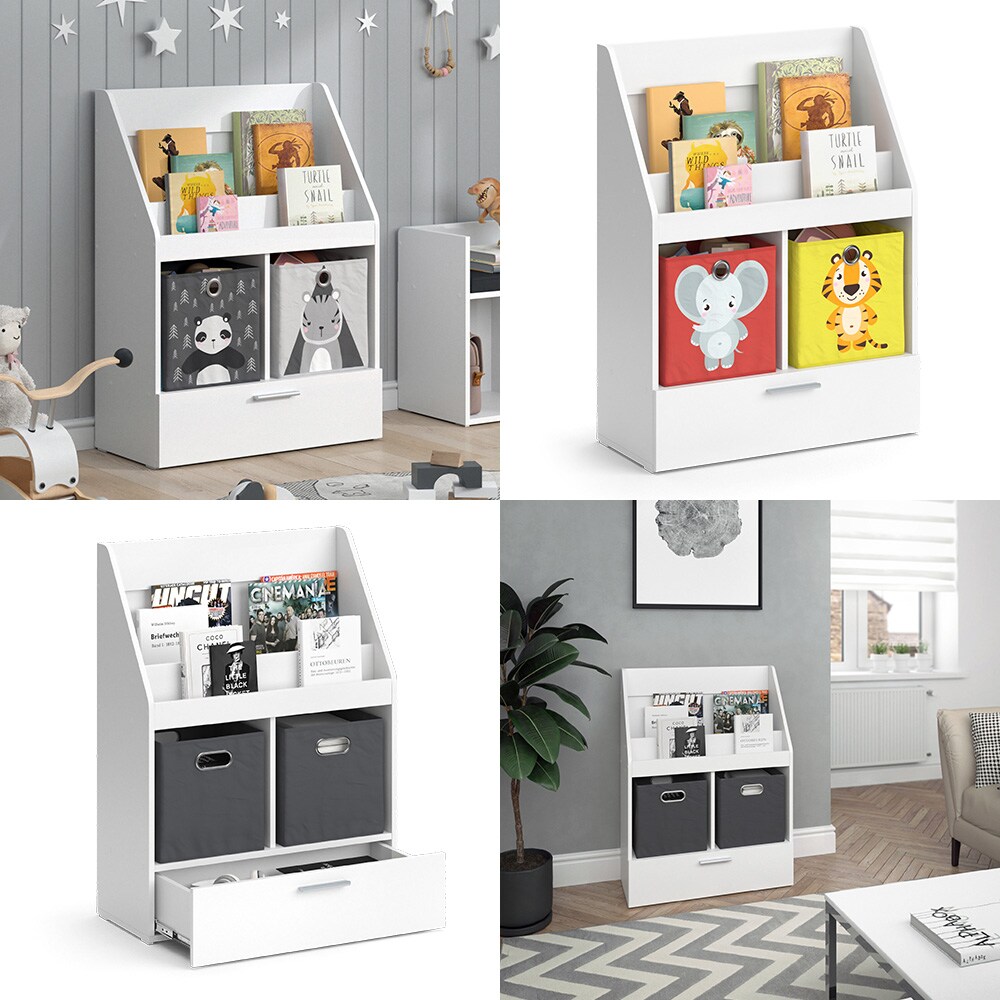 Vicco Kinderregal Bücherregal Wandregal Luigi Weiß 72x96 cm modern Kinderzimmer Regal Spielzeugregal Dekoregal Standregal Aufbewahrungsregal Würfelregal Schublade Ablage Fach freistehend