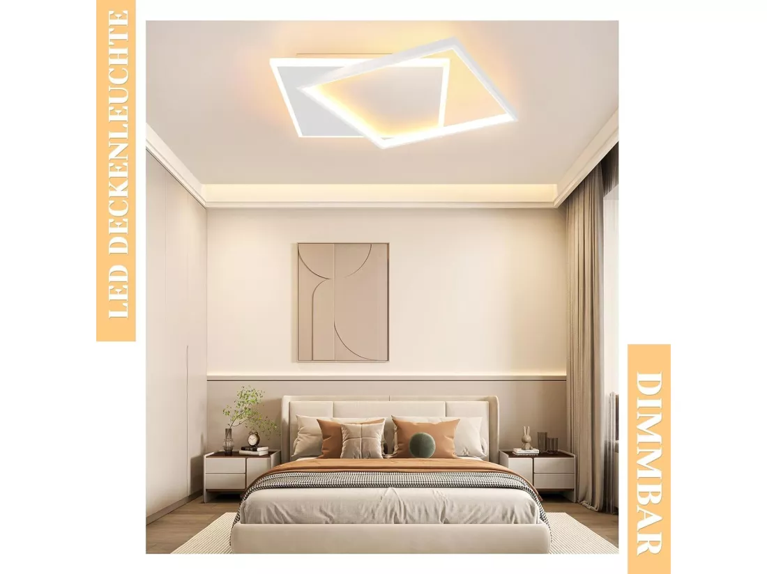 NETTLIFE Plafonnier LED réglable 44W, blanc, design carré, avec télécommande, 44x40cm