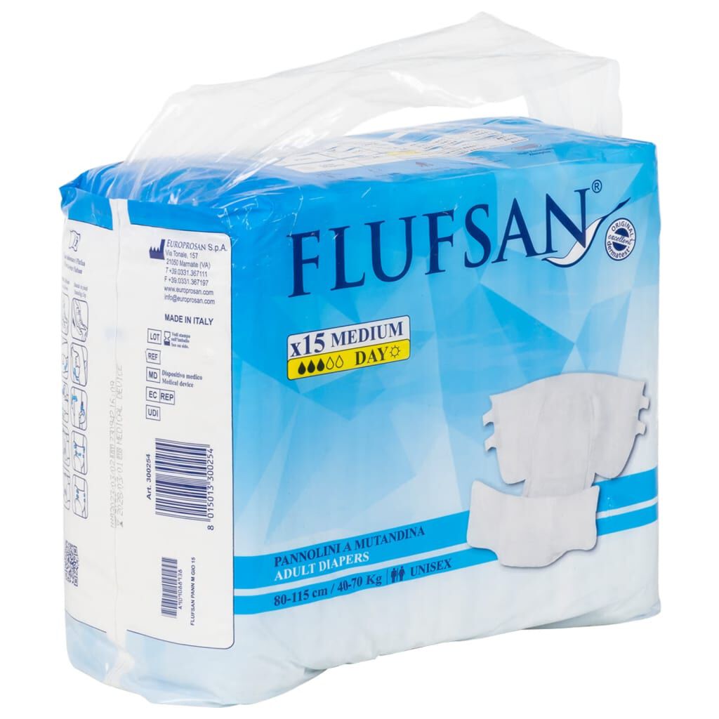 Flufsan luiers voor volwassenen, wegwerp, 15 stuks, maat M