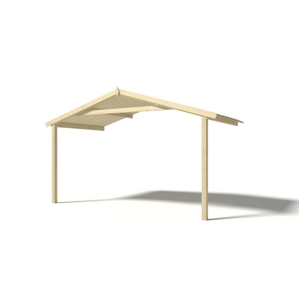 Abri de jardin en bois - 4x4 m - 24 m2 + terrasse avec balustrade et avant-toit en bois