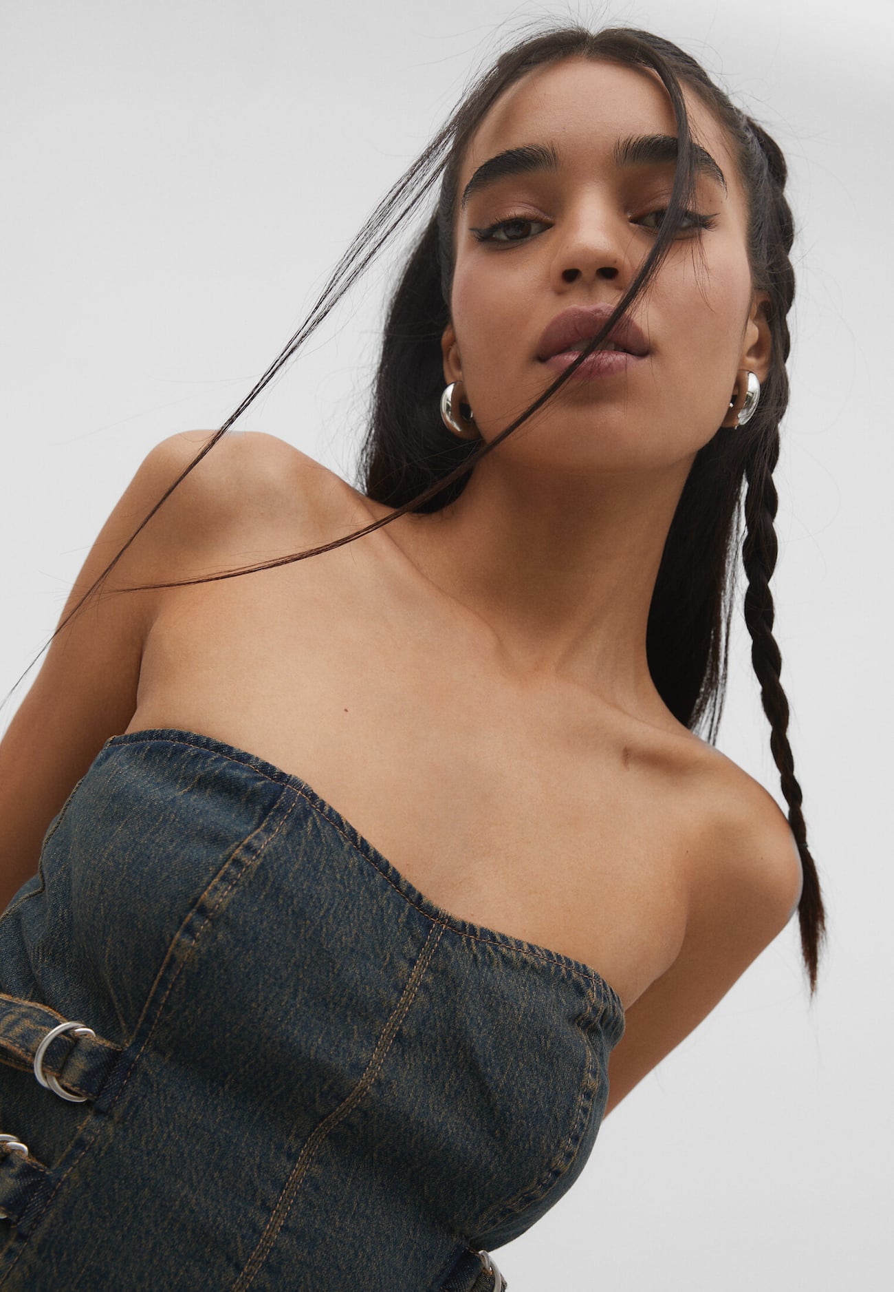 Top jeans com ajuste lateral
