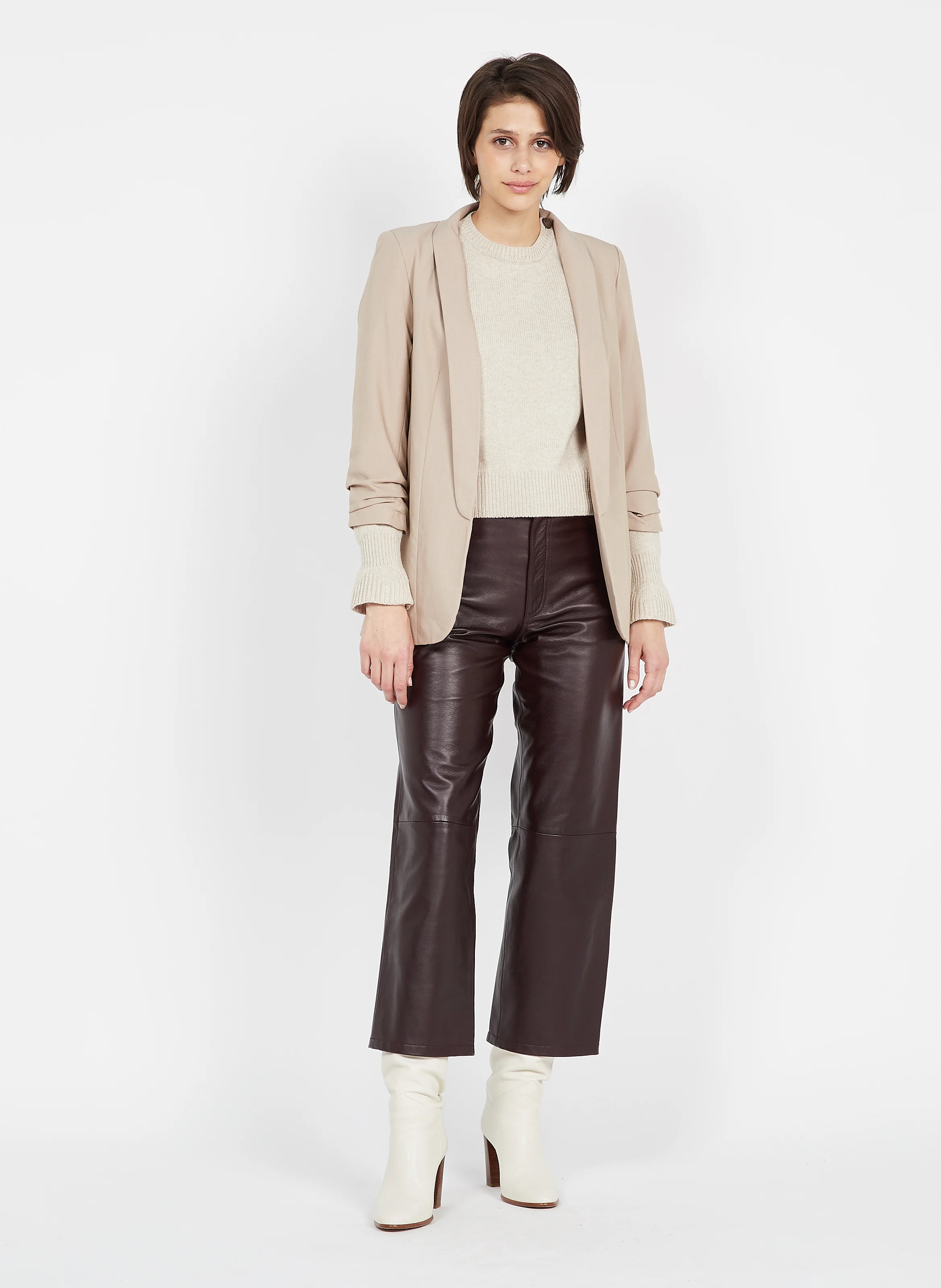 ARISTIDE - Pull col rond en laine mélangée| Beige