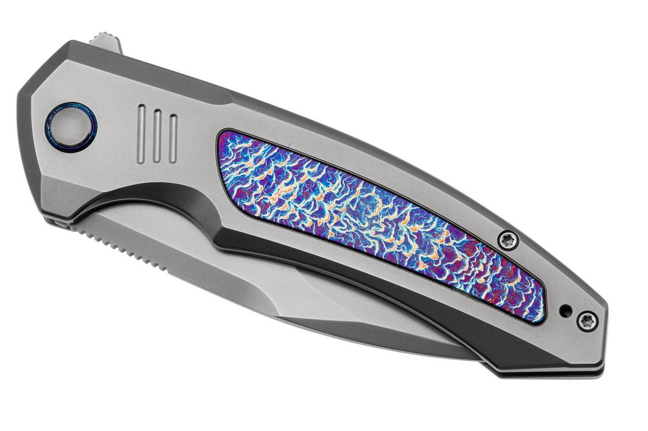 WE Knife Hyperactive WE23030-1 Polished Bead Blasted Vanax, Polished Titanium Flamed Titanium, zakmes