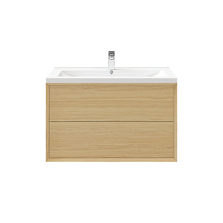Meuble sous vasque à suspendre GoodHome Avela placage chêne 100 cm + plan vasque Nira