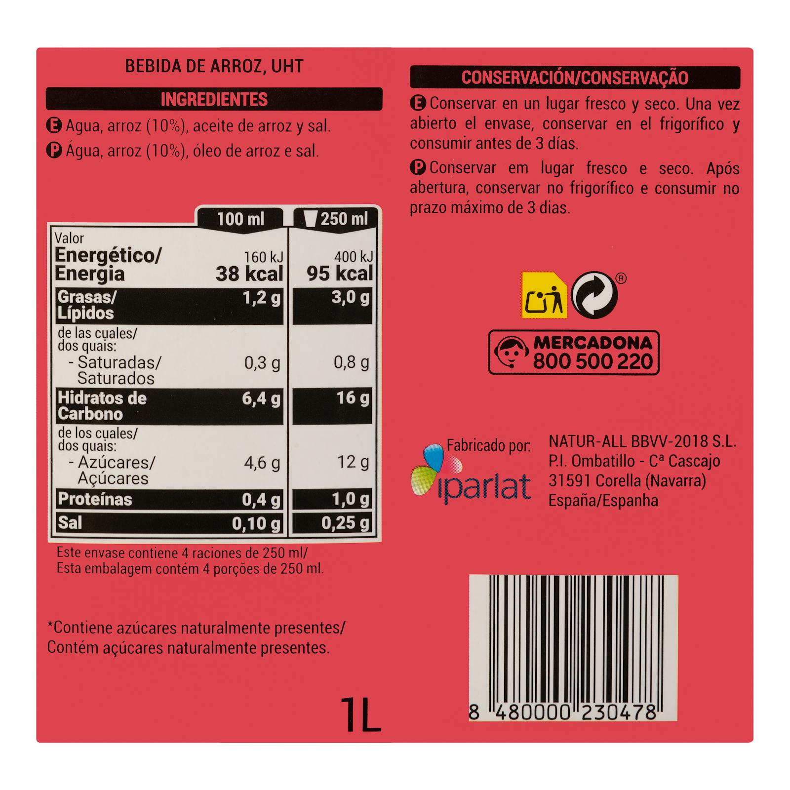 Boisson au riz sans sucre Hacendado