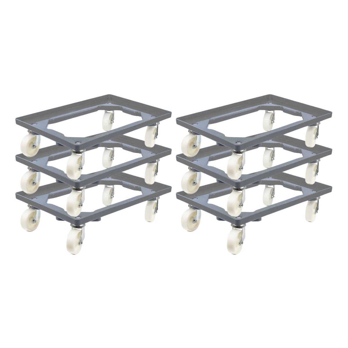 PROREGAL Transportwagen voor Euroboxen 60 x 40 cm met kunststof wielen, grijs, open dek, 2 zwenkwielen en 2 remwielen, draagvermogen 300 kg