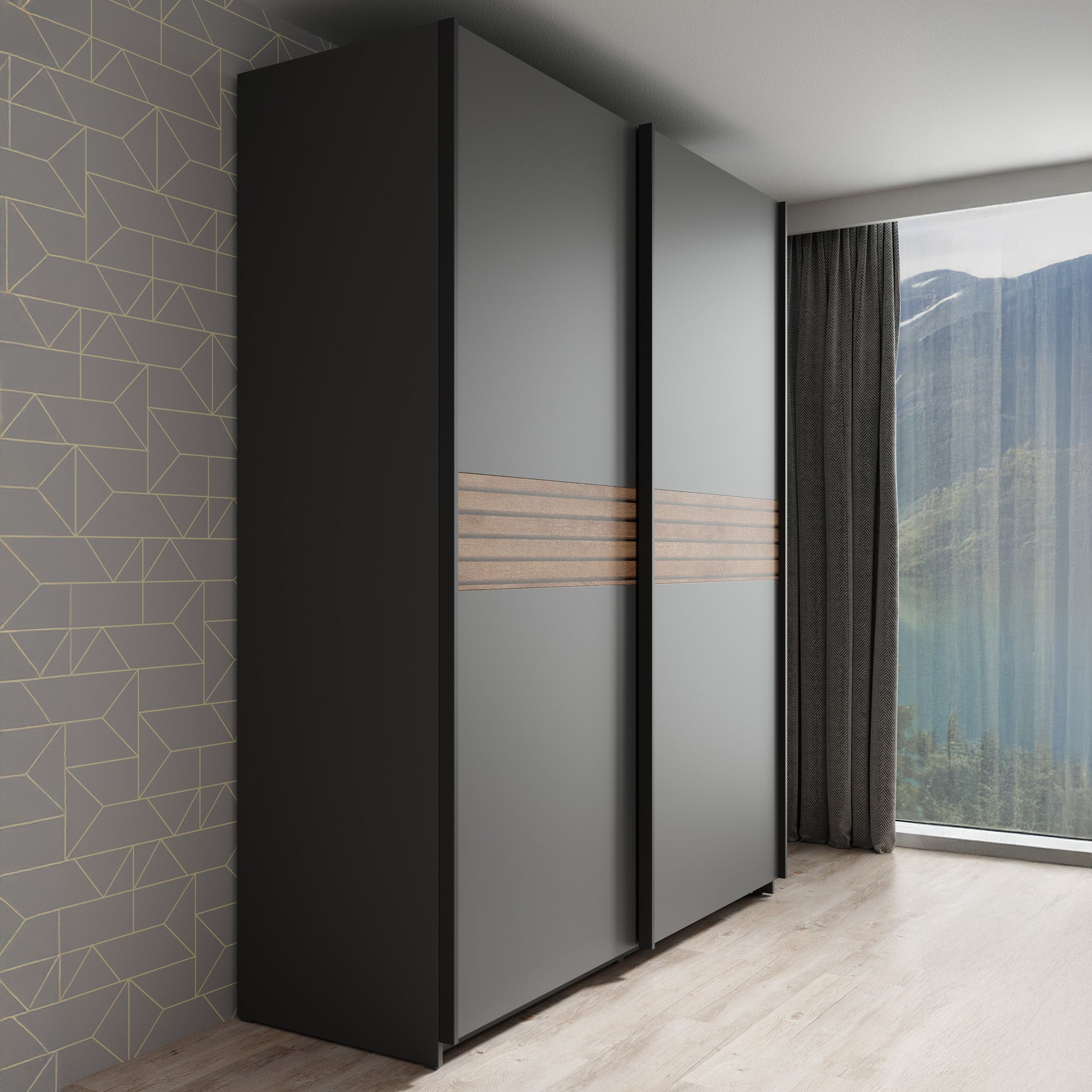 Mendoza - Kledingkast met schuifdeuren - Antraciet - 170x59x205 cm