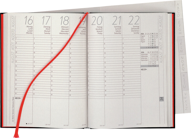 (1W/2S) 15x20cm Geschäftsagenda Longatti Zeitplanungssystem Wochenkalender 2026 mit Adressenregister (812720020026U) - Schwarz