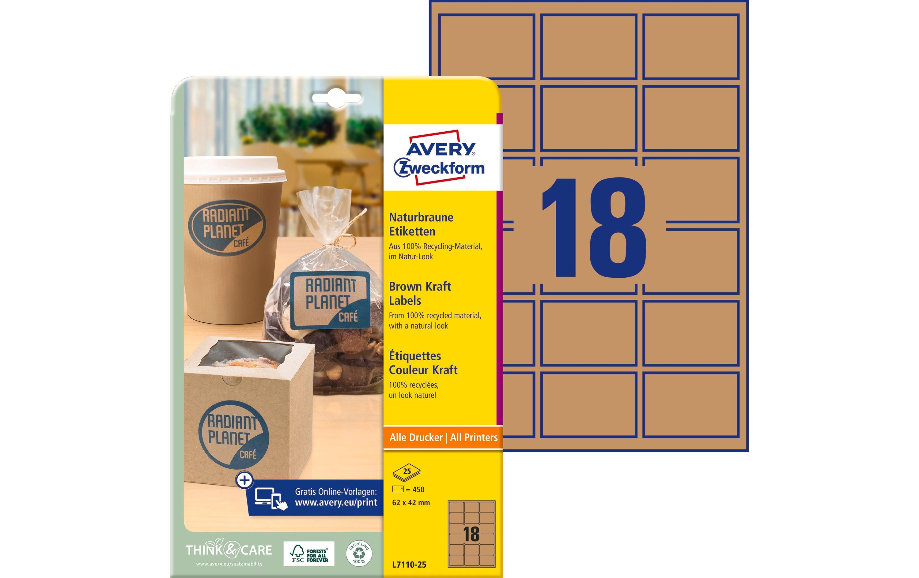 Universal-Etiketten 62 x 42 mm, 25 BlattNaturbraune Kraftpapier-Etiketten