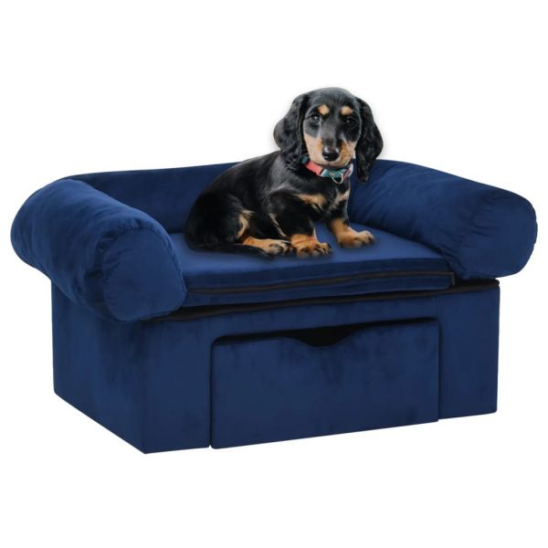 Sofá para Cães com Gaveta 75x50x38 cm Pelúcia Azul - 171080