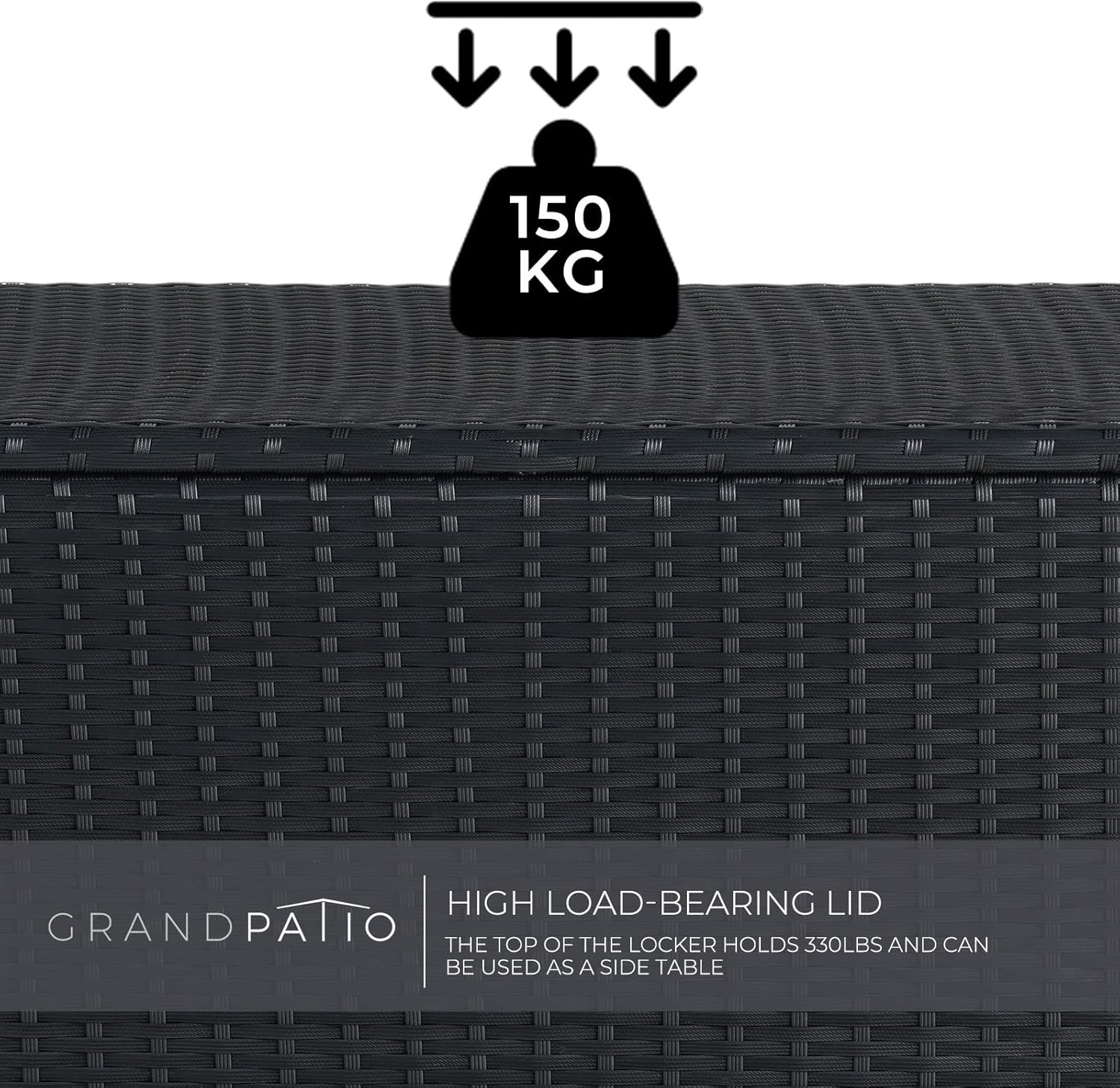 Grand patio Rattan Auflagenbox 480 Liter Gartenbox mit Deckel und Gasdruckfedern, UV-beständig Aufbewahrungskiste mit Zwei Radern, Leicht Bewegen, Kissenbox für Garten, Balkon (Schwarz)