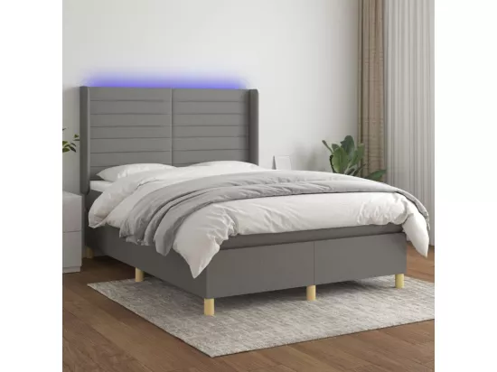 Sommier tapissier et matelas et LED Gris foncé 140x190 cm Tissu