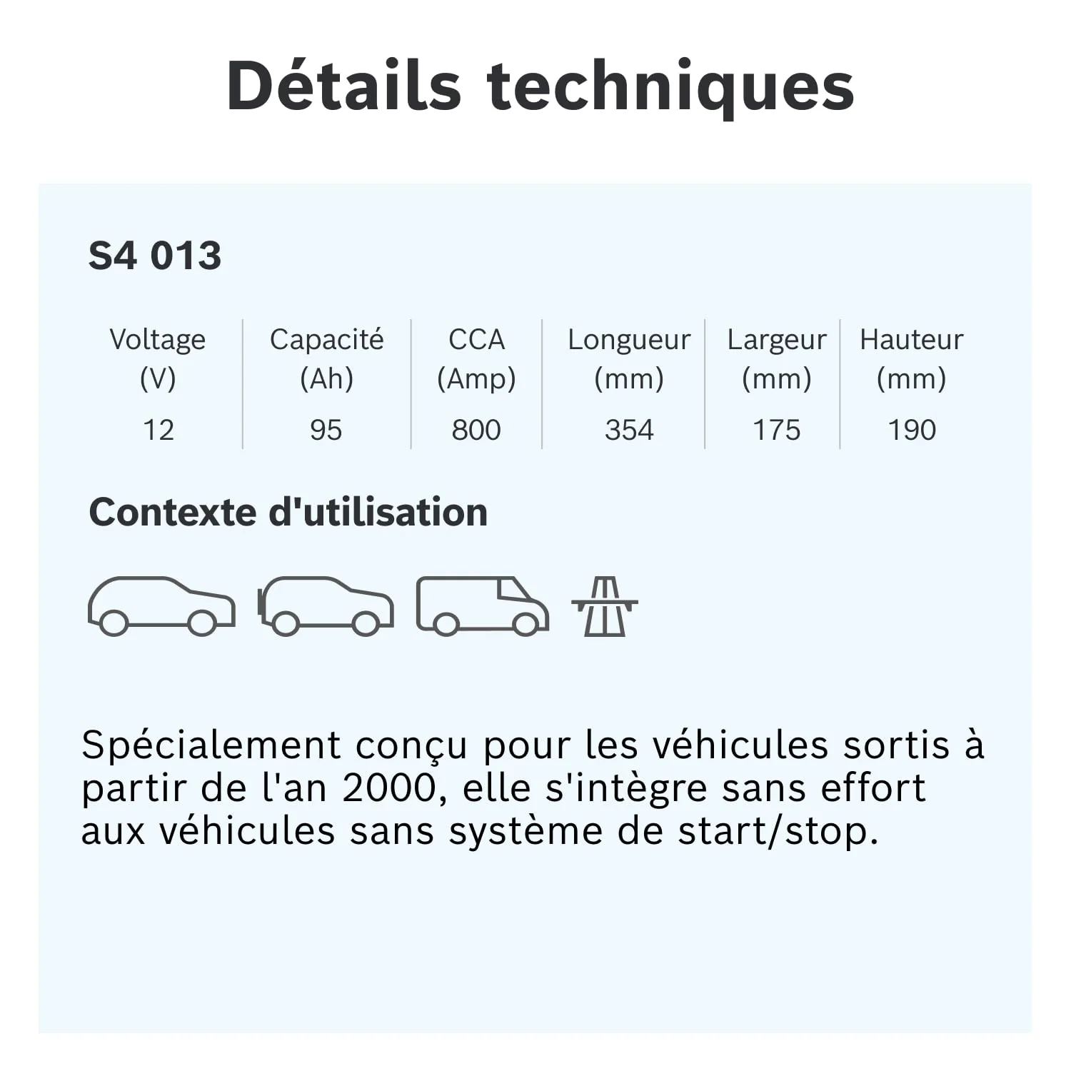 Bosch S4 013 Batterie Auto 95 A/h - 800 A - Batterie 12 V, Plomb-acide pour Véhicules sans Système Start/Stop, Polarité Gauche (-) Droite (+), 354 x 175 x 190 mm