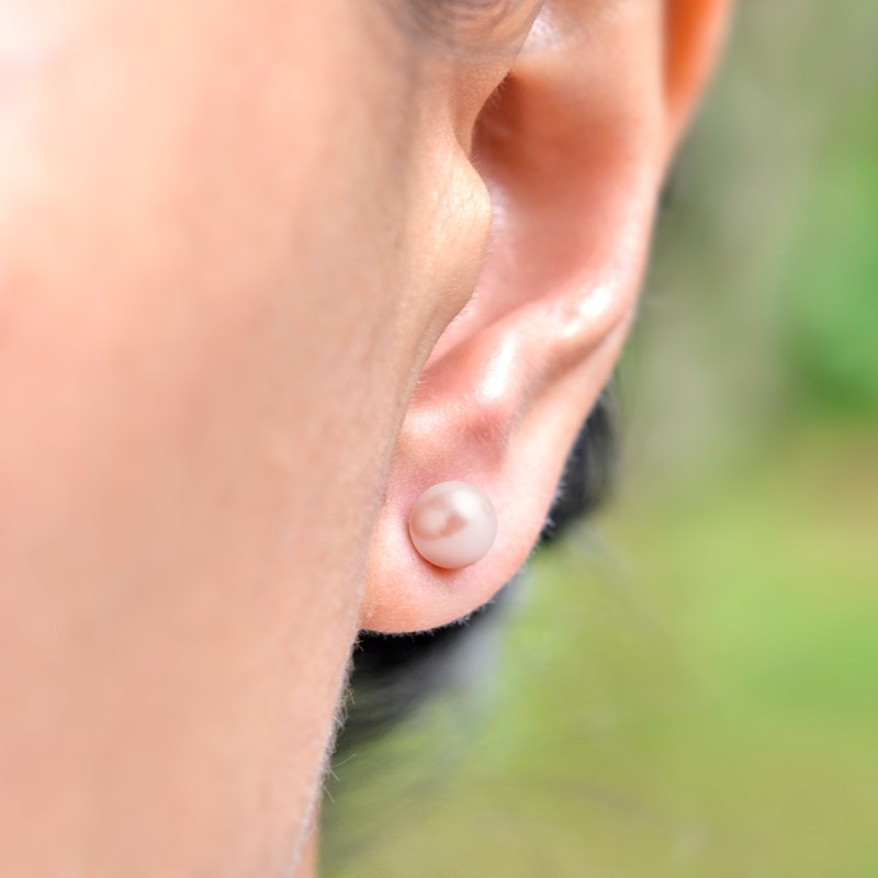 Boucles d'oreilles en argent 925 perle de cristal nacré pêche