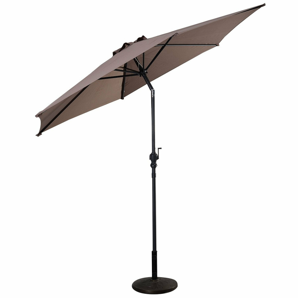 Parasol inclinable déporté de diamètre de 2 7 m en acier patio avec manivelle vin rouge/marron/beige-marron