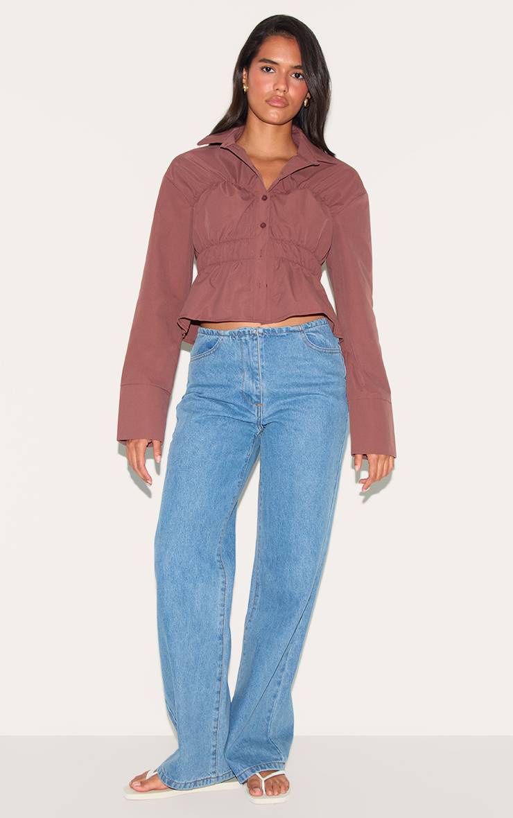 Marron Foncé Chemise Froncée