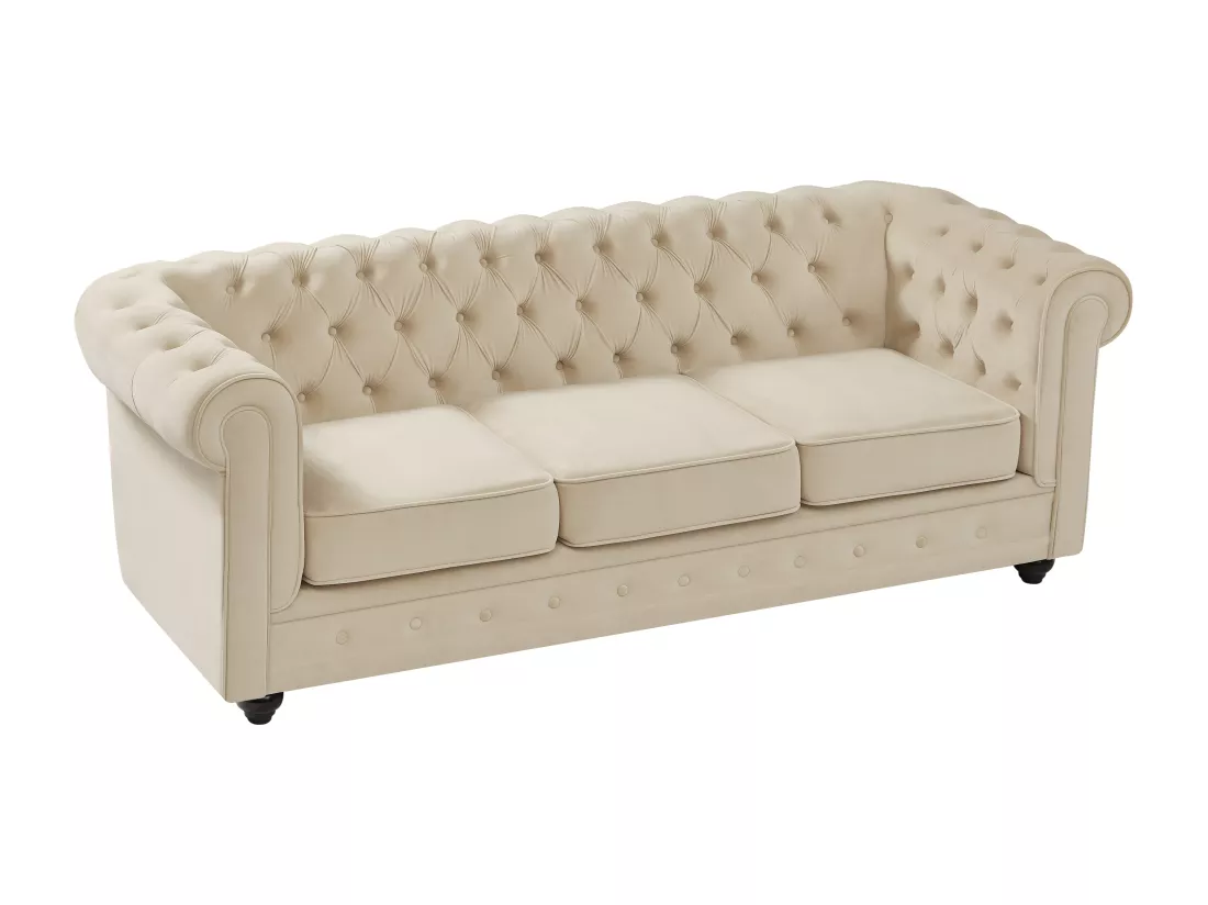 Canapé 3 places et 2 places en velours beige CHESTERFIELD