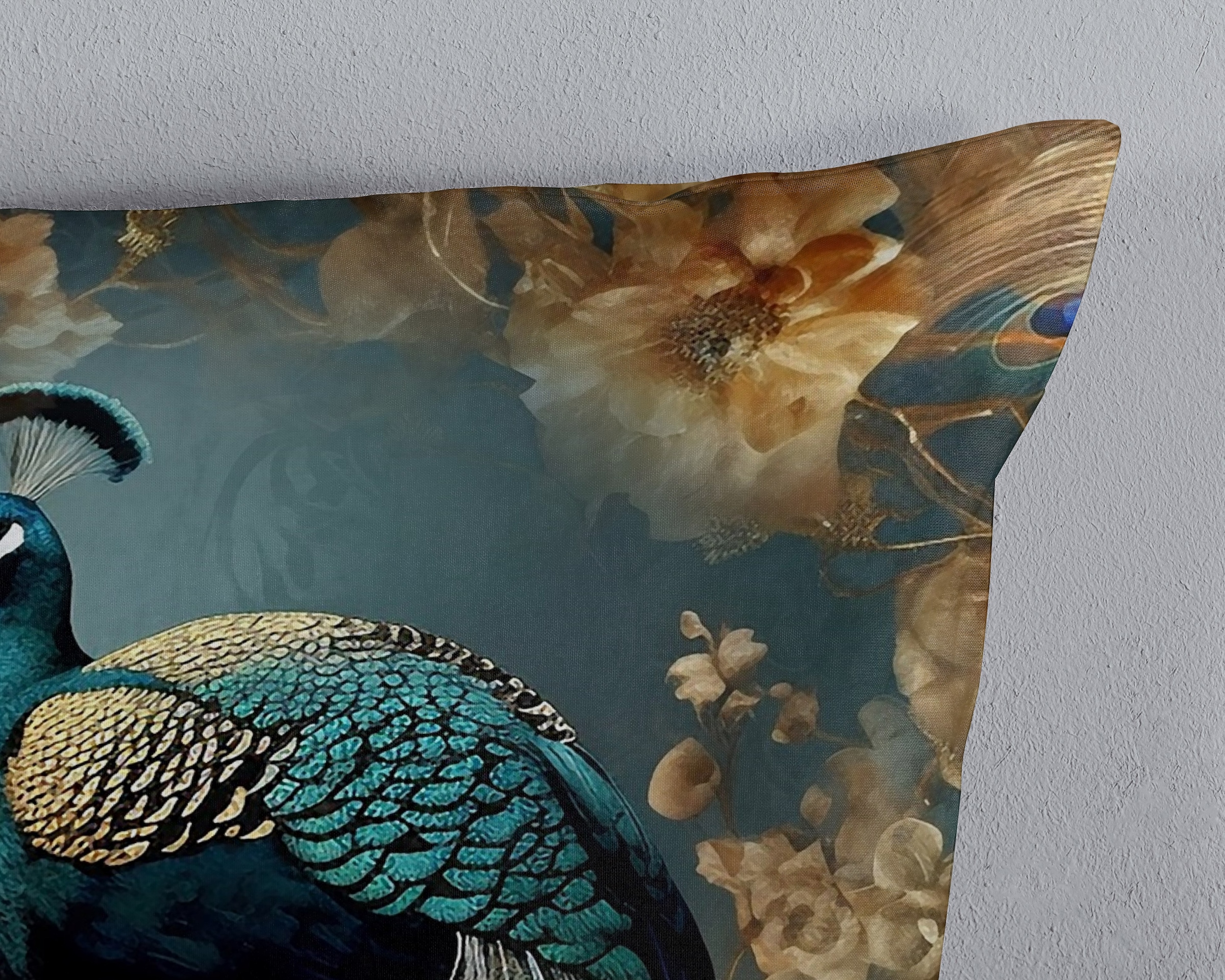 PURE luxury collection Wendebettwäsche »Savaya« 2 Stk. tlg. Mikrofaser, 135x200, Pflegeleicht, Wende, Pfau, Blumen, Petrol, Gold