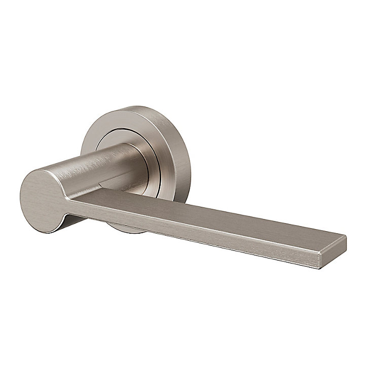 Ensemble poignée sur rosace Droit à visser GoodHome Dotz effet nickel satin gris Ø52mm