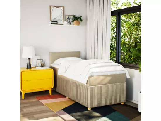 Sommier à lattes de lit et matelas Crème 90x190 cm Tissu