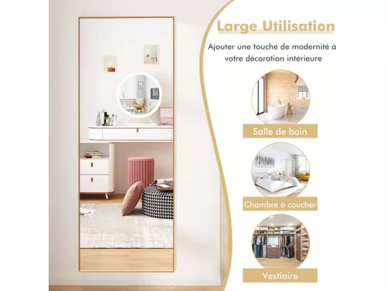 Miroir Mural avec cadre aluminium 150x4x56cm, HD Miroir en verre antidéflagrant, Miroir en Pleine Longueur pour Installation Horizontale ou Verticale, pour salle de bain, chambre, salon (Doré)