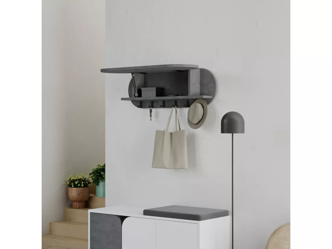 Portemanteau Dpaolovirdi, Portemanteau, Porte-vêtements polyvalent, Cintre mural, 84x16 h29 cm, Gris