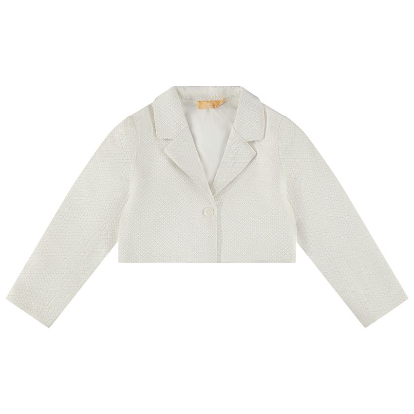 Veste courte de tailleur en jacquard et lurex pour fille - Ecru