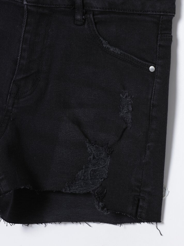 Shorts jeans rasgados - Preto